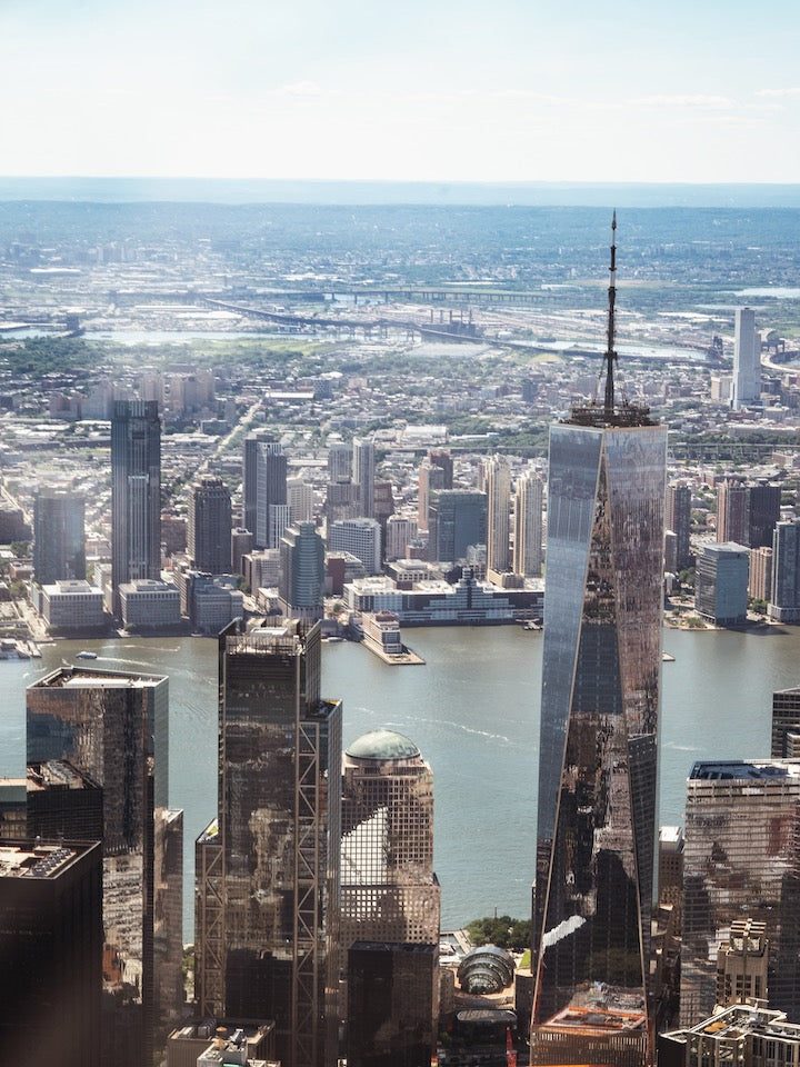 One World Trade Center and the Hudson from the air